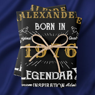 50. Geburtstag 1976 Legend Vintage Schwarz Geschenkpapier Set