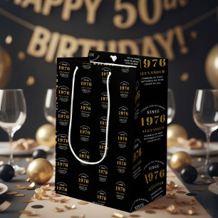 50. Geburtstag 1976 Schwarz Gold Chic Elegant Mittlere Geschenktüte