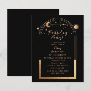 50. Geburtstag 50 Celestial Black Gold Astronomie Einladung