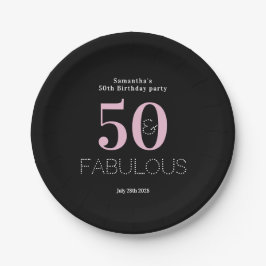 50. Geburtstag 50 fabelhaftes Black Pink-Party Pappteller
