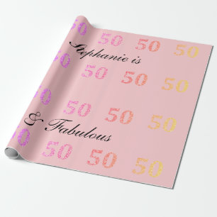 50. Geburtstag 50 Fabelname Rosa Glitzer Geschenkpapier