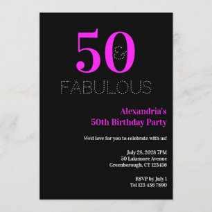 50. Geburtstag 50 fantastische Neon-Pink-Schwarze  Einladung
