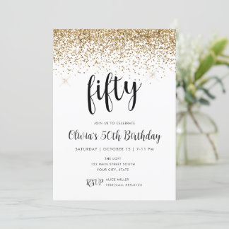 50. Geburtstag 50 Gold Glitzer Confetti Einladung