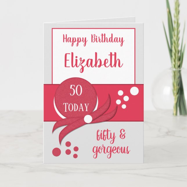 50. Geburtstag 50 prächtig grau und rot Karte (Vorderseite)