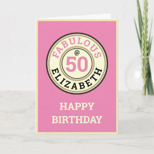 50. Geburtstag 50 und Fabelhaft Vintage Rosa Frau Karte