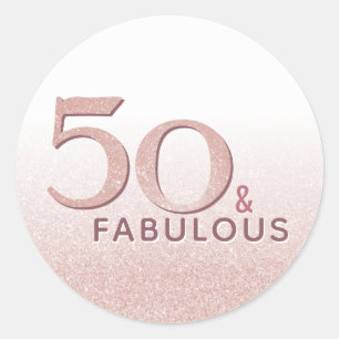 50. Geburtstag 50 und fabelhafte Rose Gold Glitzer Runder Aufkleber