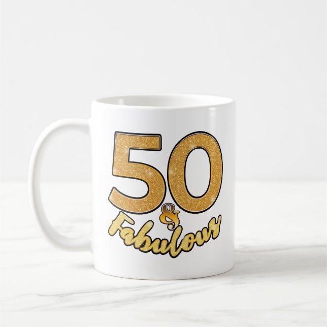 50. Geburtstag 50 und fabelhafter Goldeffekt Kaffeetasse (Links)