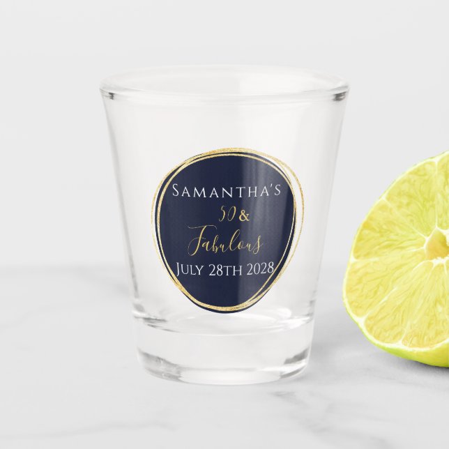 50. Geburtstag 50 und Fabulous Navy Gold Schnapsglas (Vorderseite)