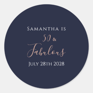 50. Geburtstag 50 und Fabulous Navy Rose Gold Runder Aufkleber