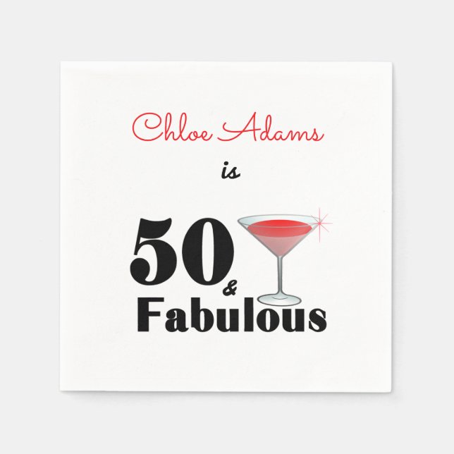 50. Geburtstag 50 und Fabulous Red Personalisiert Serviette (Vorderseite)