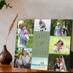 50. Geburtstag 7 Foto-Collage Salbeigrün Fotoplatte
