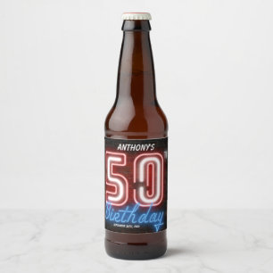 50. Geburtstag 80er Retro Neon Vintage Spaß Cool Bierflaschenetikett
