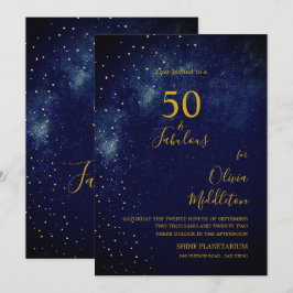 50. Geburtstag Abend Sky Astral Gold Stars Blue Einladung