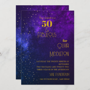 50. Geburtstag Abend Sky Astral Gold Stars Lila Einladung