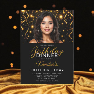 50. Geburtstag Abendessen Gold und Black Foto Einladung