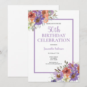 50. Geburtstag Aquarellfarben Einladung