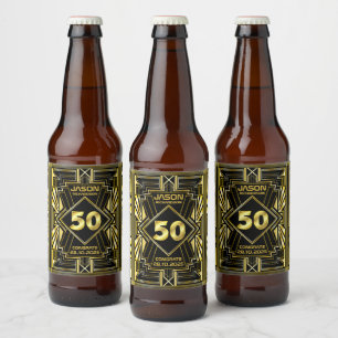 50. Geburtstag Art Deco Gold Black Great Gatsby Bierflaschenetikett