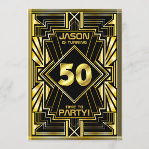 50. Geburtstag Art Deco Gold Black Great Gatsby Einladung