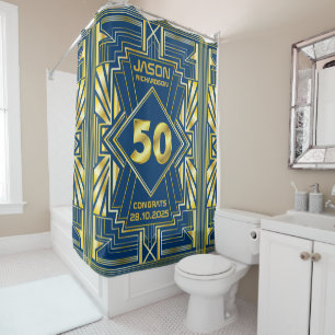 50. Geburtstag Art Deco Gold Blau Great Gatsby Duschvorhang
