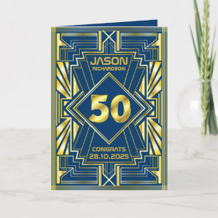 50. Geburtstag Art Deco Gold Blue Great Gatsby Karte