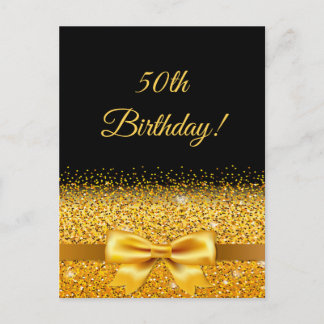 50. Geburtstag auf schwarz mit Goldbogen-Einladung Postkarte