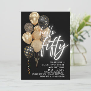 50. Geburtstag Balloons Schwarz und Gold Einladung