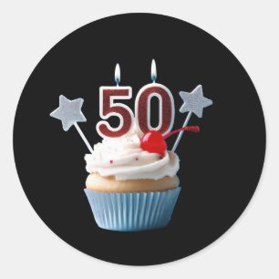 50. Geburtstag beleuchteter Kerzen Cupcake Runder Aufkleber