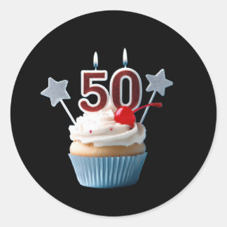 50. Geburtstag beleuchteter Kerzen Cupcake Runder Aufkleber