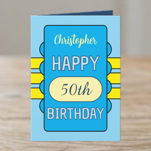 50. Geburtstag benutzerdefinierter Name blau gelb Karte