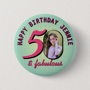 50. Geburtstag Benutzerdefiniertes Foto Retro Pers Button
