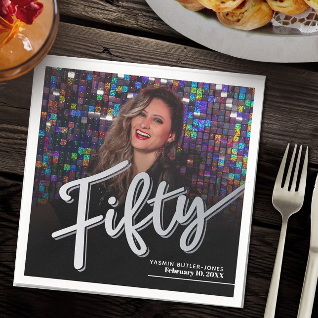 50. Geburtstag benutzerdefiniertes Foto-Skript Sil Serviette (Von Creator hochgeladen)