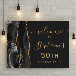 50. Geburtstag Black Gold Agate Willkommen Poster