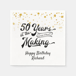 50. Geburtstag Black Gold Confetti Retro Script Serviette