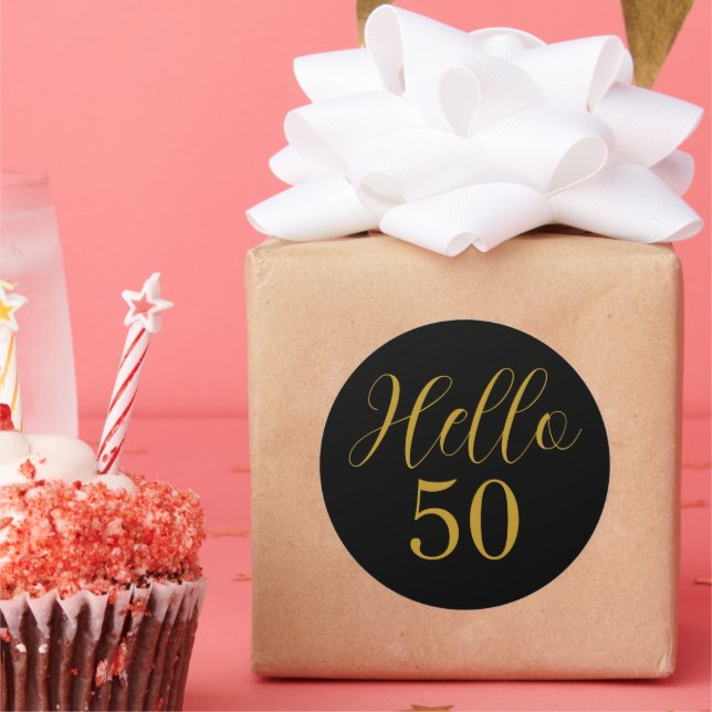 50. Geburtstag Black Gold Elegant Runder Aufkleber (Party)