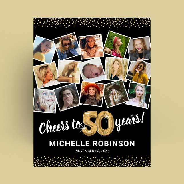 50. Geburtstag Black Gold Foto Party Poster (Von Creator hochgeladen)