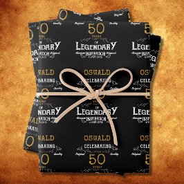 50. Geburtstag Black Gold Legendary Retro Geschenkpapier Set