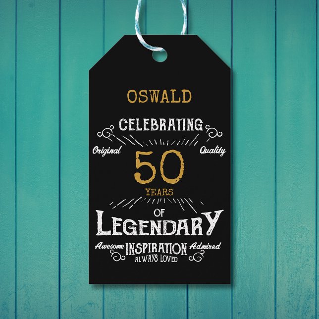 50. Geburtstag Black Gold Legendary Vintag Geschenkanhänger (50th Birthday Black Gold Legendary Vintage Gift Tags
)