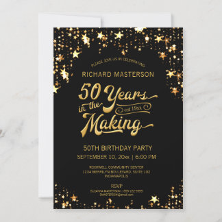 50. Geburtstag Black & Gold Stars Einladung