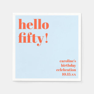 50. Geburtstag Blau Orange Bold Modern Hell Serviette