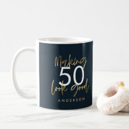 50. Geburtstag Blau und Gold einfach elegant  Kaffeetasse