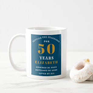 50. Geburtstag Blau und Gold Ihren Namen hinzufüge Kaffeetasse