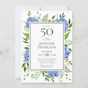 50. Geburtstag Blaue Hortensien Einladung