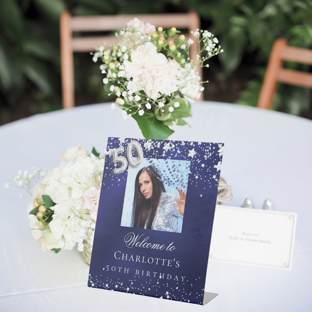 50. Geburtstag blauen Silberstars Foto willkommen Sockelschild (Von Creator hochgeladen)