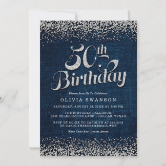 50. Geburtstag Bling Denim & Diamonds Party Einladung