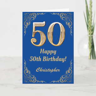 50. Geburtstag Blue and Gold Glitzer Frame Karte