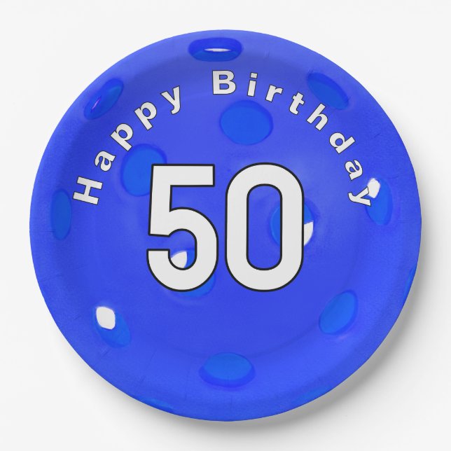 50. Geburtstag Blue Pickleball Pappteller (Vorderseite)