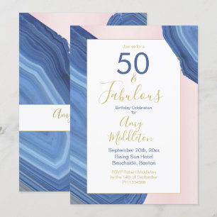 50. Geburtstag Blue Pink Agate Mineral Rock Modern Einladung