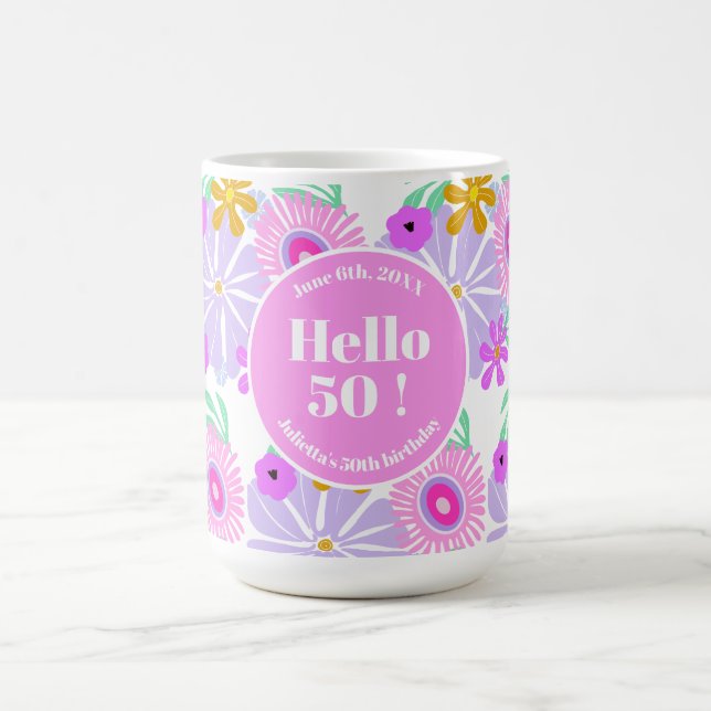 50. Geburtstag Blumen Romantisch Klassisch Hübsche Kaffeetasse (Mittel)