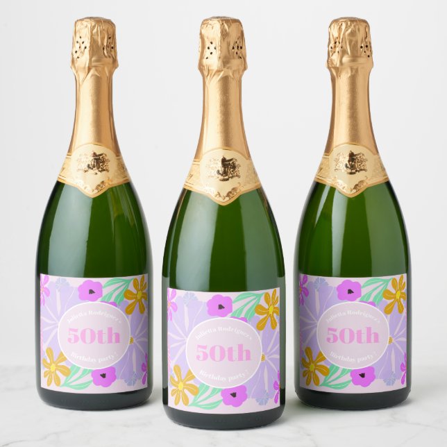 50. Geburtstag Blumen süß romantisch rosa (Flaschen)