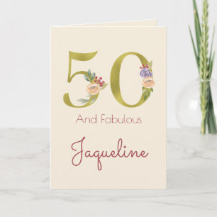 50. Geburtstag Blumengold Elegant Feminine Karte